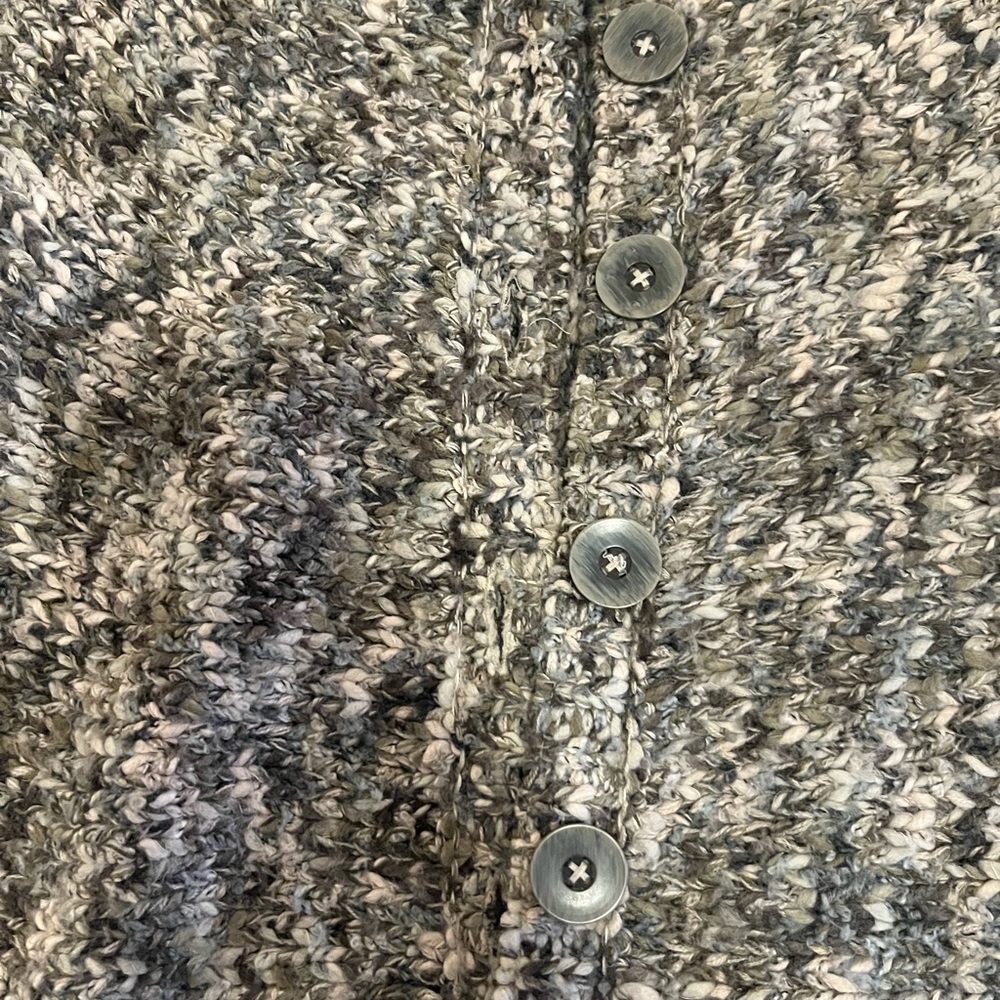 Nic + Zoe Chunky Knit Button Front Cardigan Gray Cream Size Medium - Picture 6 of 7